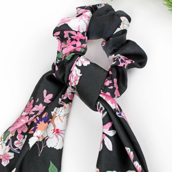 Accessories - 2 FOR $12 -BLOSSOMING BEAUTY BLACK SCARF SCRUNCHIE